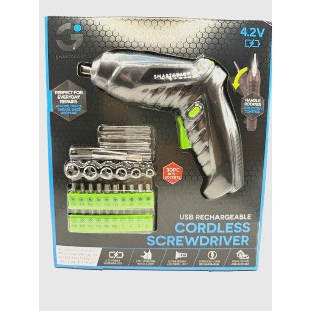 NEW Smart Gear 4.2V USB Rechargeable Cordless Screwdriver 30 Bits STG-7253
